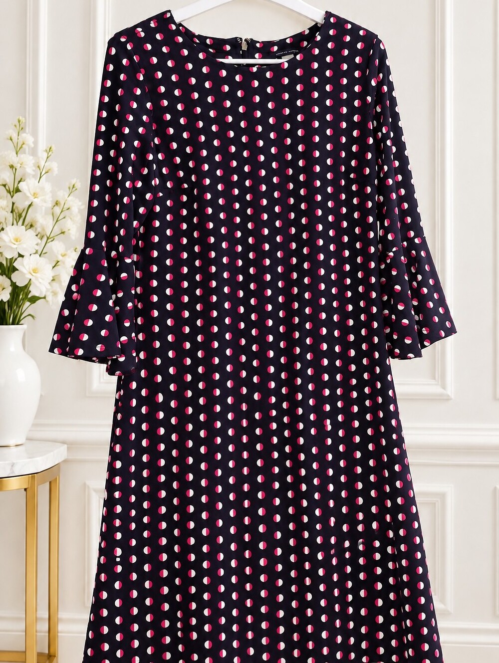 Tommy Hilfiger Navy Dress with Pink and White Polka Dots